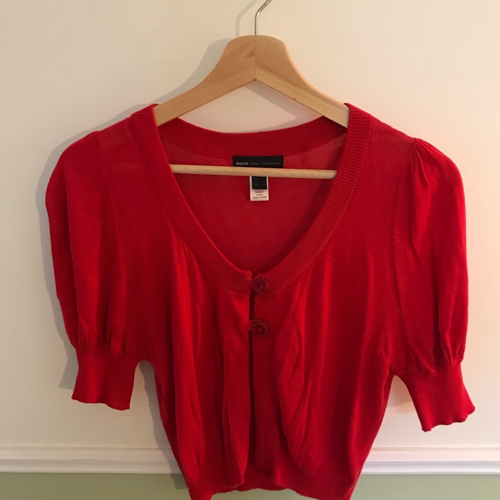MANGO Cropped Sweater with Puffed Sleeves